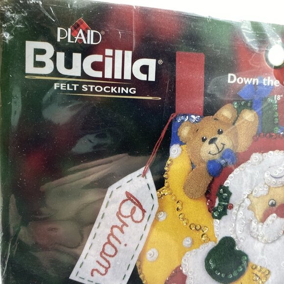 Plaid Bucilla Felt Stocking Down The Chimney 84947 Maria Stanziani Christmas - Picture 3 of 10